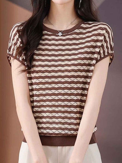 Khloe Loose Crew Neck Striped Knitted Top