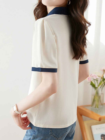 Morgan Casual Polo Collar Solid Color Top