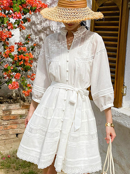 Maria Vacation V-neck Embroidered Dress