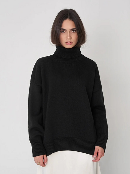 Jersey de punto de cuello alto extragrande para mujer | Ideal para otoño/invierno