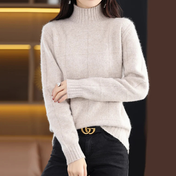 Jersey de cuello alto de punto trenzado holgado para mujer | Ideal para otoño/invierno