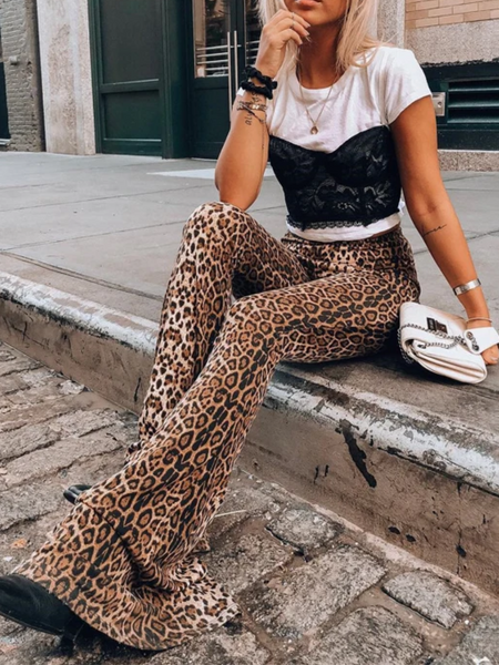 Women's Stylish Leopard Print High Waisted Flared Pants | Ideal for Everyday Wear