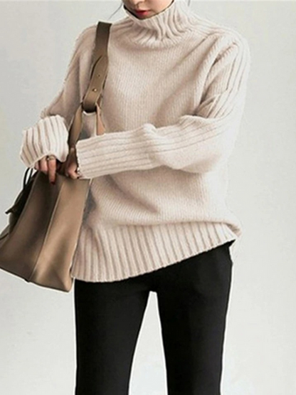 Jersey de cuello alto acanalado extragrande para mujer | Ideal para otoño/invierno