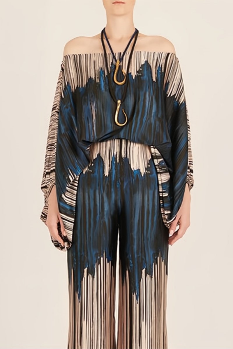 Conjunto de dos piezas con ondas abstractas - Azul-Marrón