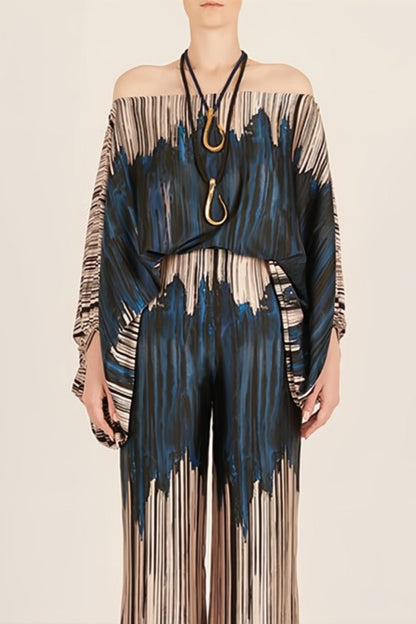 Conjunto de dos piezas con ondas abstractas - Azul-Marrón