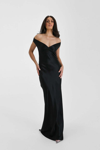 Vintage Satin Mermaid Off Shoulder Maxi Dress