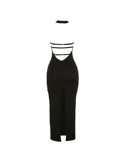 Backless Halter Thigh Split Maxi Dress