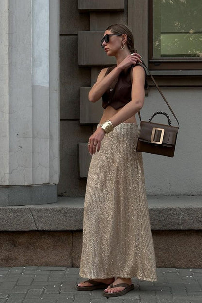 Glitter Sequin A-Line Midi Skirt