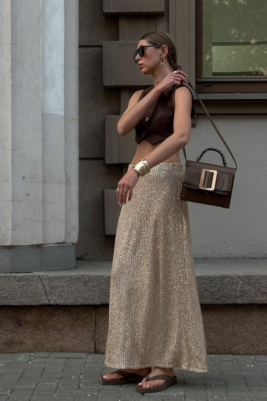 Glitter Sequin A-Line Midi Skirt