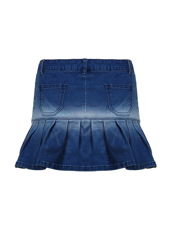 Vintage Pleated Ultra Short Denim Mini Skirt
