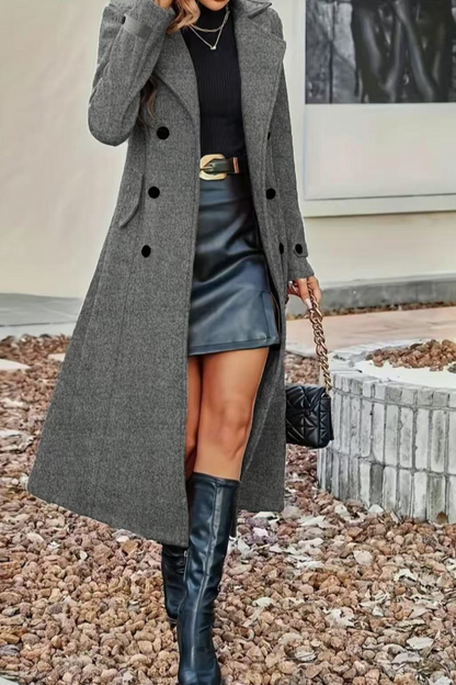 Wool Blend Lapel Double Breasted Chic Overcoat
