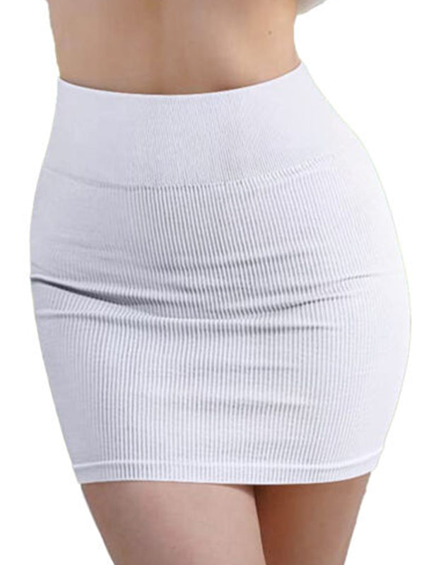 Solid Ribbed Elastic High Rise Bodycon Mini Skirt