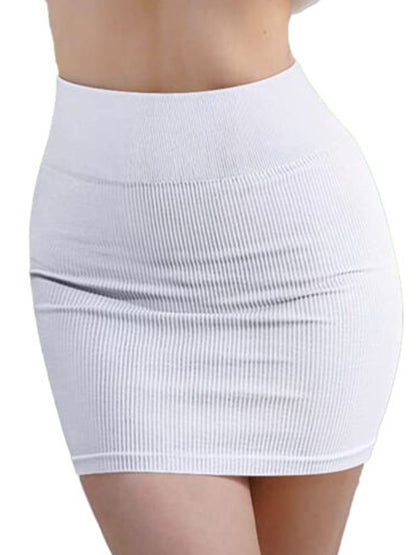 Solid Ribbed Elastic High Rise Bodycon Mini Skirt