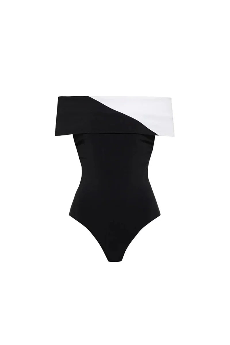 Conjunto de traje de baño de una pieza minimalista con bloques de color