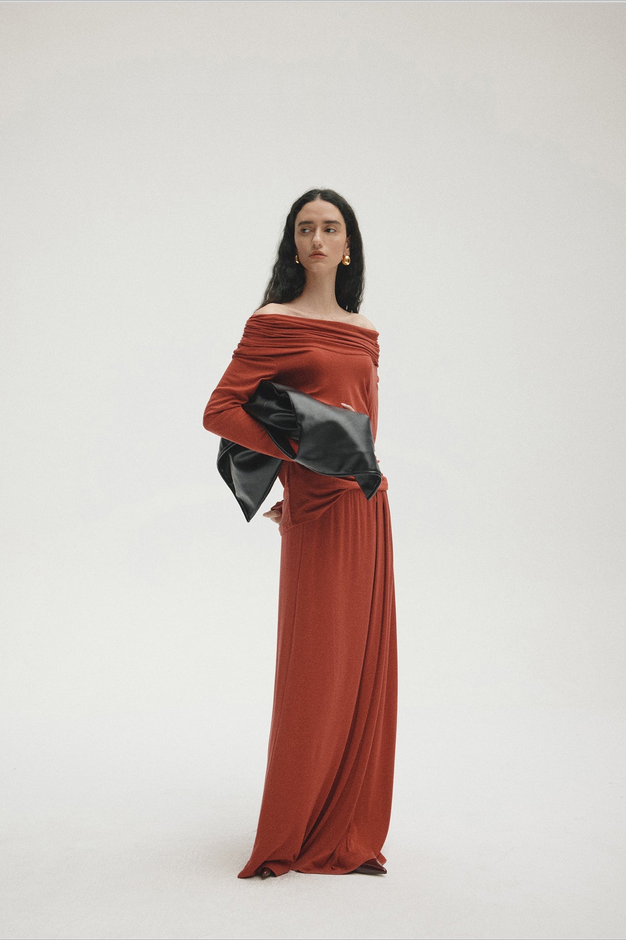 Tencel Off-Shoulder Fitted Knit Sweater