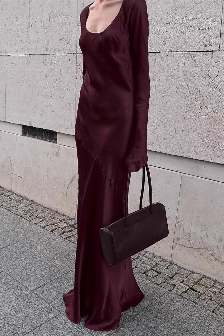 Mermaid U-Neck Satin Solid Color Elegant Maxi Dress