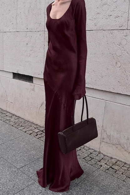 Mermaid U-Neck Satin Solid Color Elegant Maxi Dress