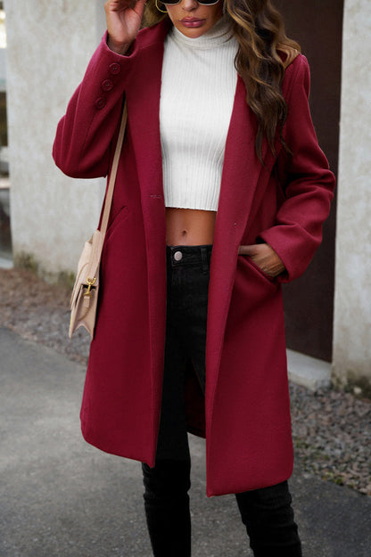 Wool Blend Solid Longline Coat