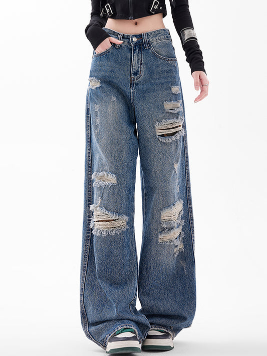 American Retro Hole Boyfriend Jeans