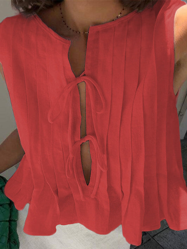 Tie strap cotton and linen vest