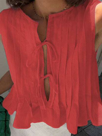 Tie strap cotton and linen vest