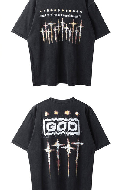 Washed Distressed Logo Graphic Crew Neck T-shirt