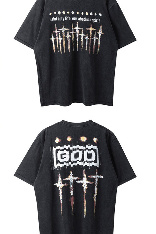 Washed Distressed Logo Graphic Crew Neck T-shirt