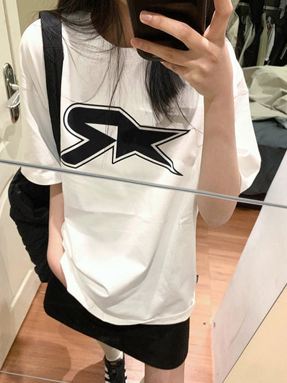 Street Star Print Oversized Short Sleeve Tee