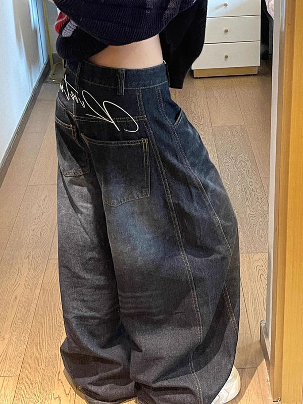 Vintage Navy Blue Straight Boyfriend Jeans