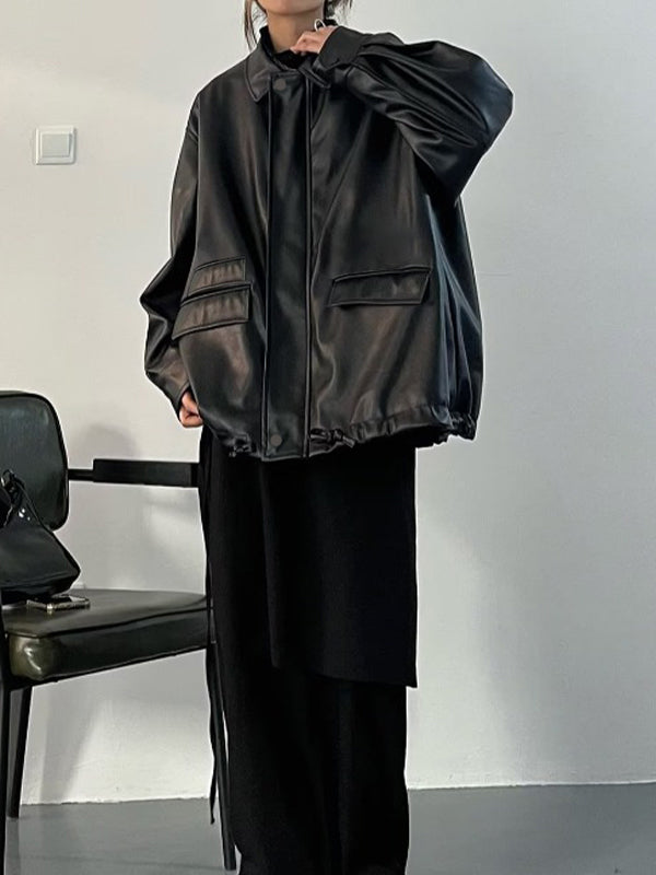 Oversized Black Faux Leather Jacket