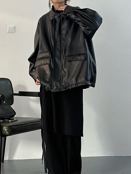 Oversized Black Faux Leather Jacket