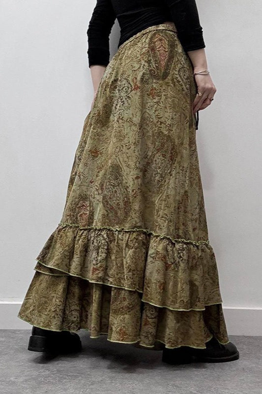 Ruched Botanical Tie Waist Skirt