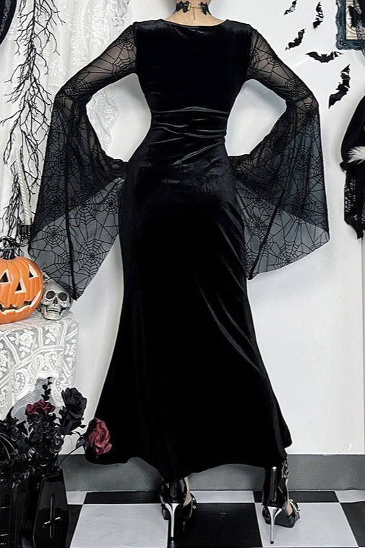 Velvet Slit Flare Sleeve Gothic Dress