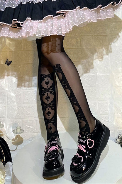 Gothic Lolita Black Thigh High Socks