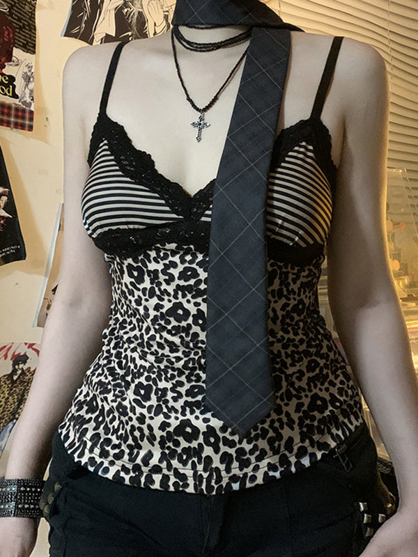 Contrast Color V-Neck Shows Slimming Breast Shape Cami Top