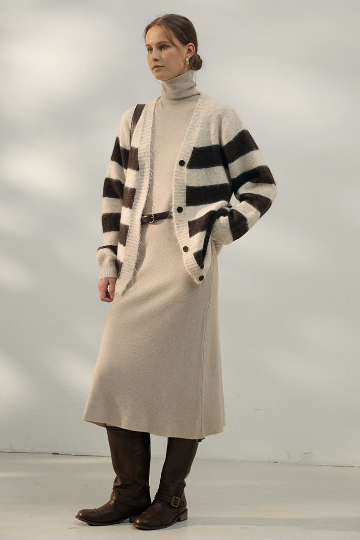 Textured Stripe Color Block Cardigan