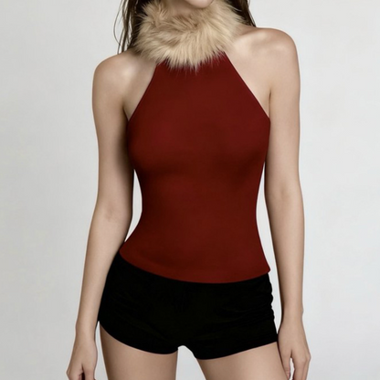 High neck fluffy solid top  | Festival Outfits Women
