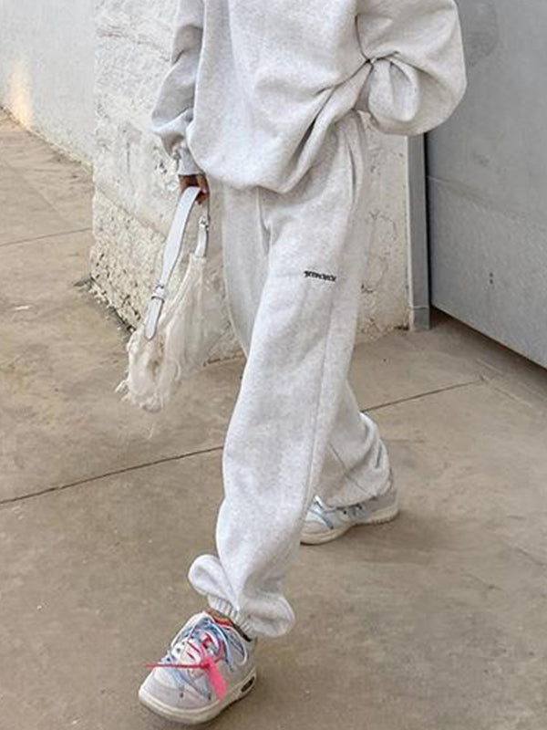 Solid Crew Neck Sweatshirt & Bound Feet Sweatpants Set