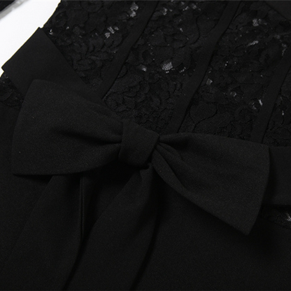Long sleeve lace v neck bowknot mini dress  | Festival Outfits Women