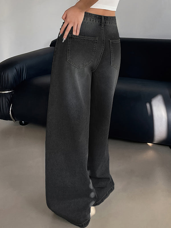 Washed Blue Wide Leg Mop Boyfriend Jeans