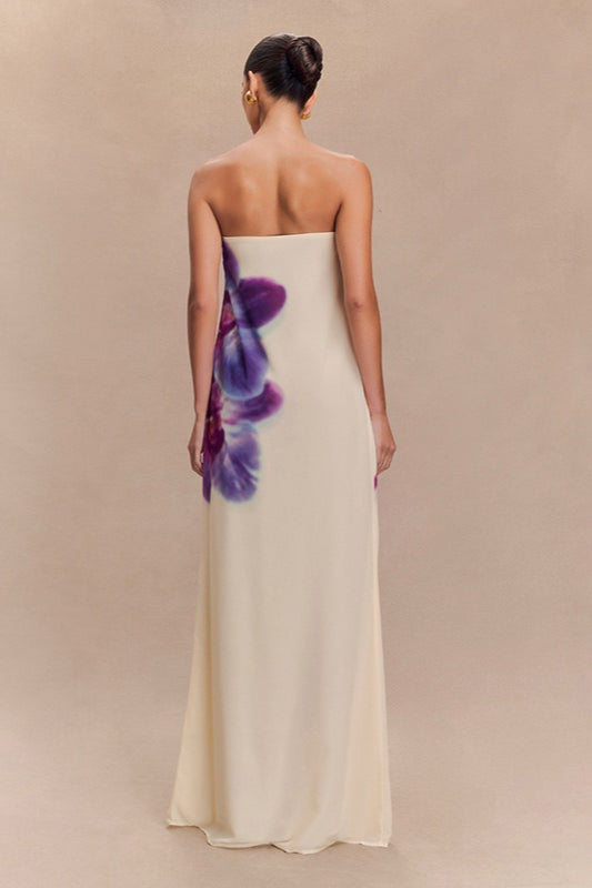 Sexy Color-block Floral Print Strapless Midi Dress