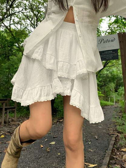 Lace Patchwork Irregular Hem Mini Skirt