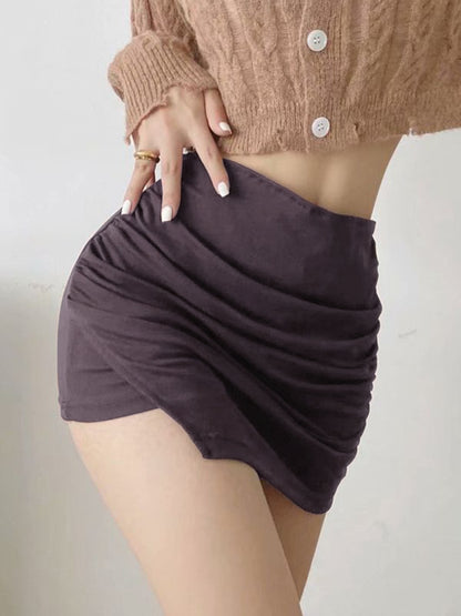 Ruched Split Lined Mini Skirt
