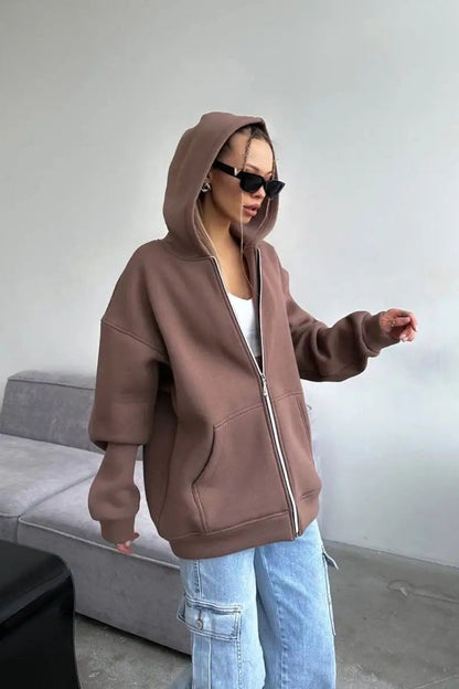Solid Color Loose Street Style Hoodie