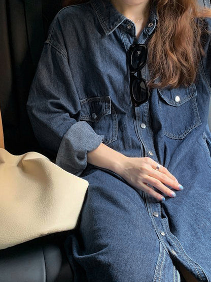 Denim Dual Pocket Shirt Maxi Dress