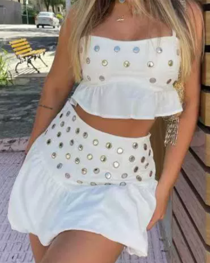 Decorative Pleated Suspender Skirt Set