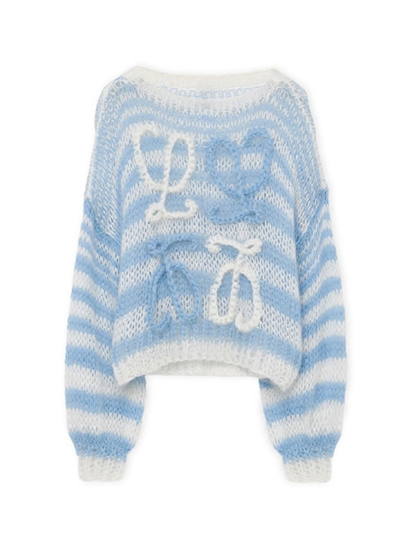 Stripe Crochet Baggy Sweater
