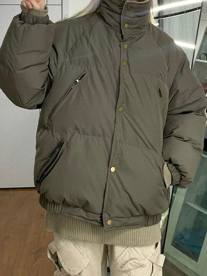 Solid Slant Pocket High Neck Jacket