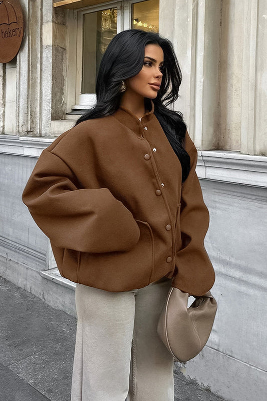 Thick Wool Brown Elastic Hem Coat