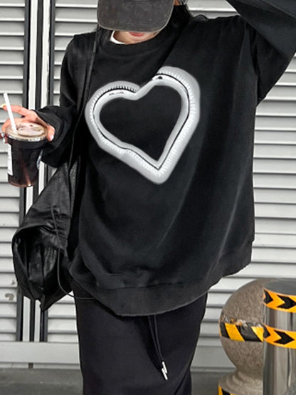 Distressed Heart Print Crew Neck Sweatshirt
